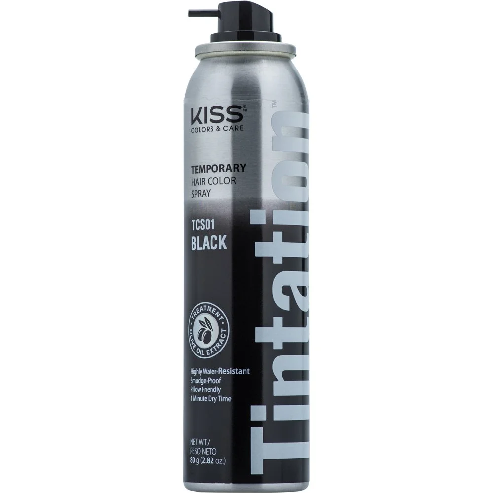 Kiss Red Temporary Hair Color Spray, Black, 2.82 Oz